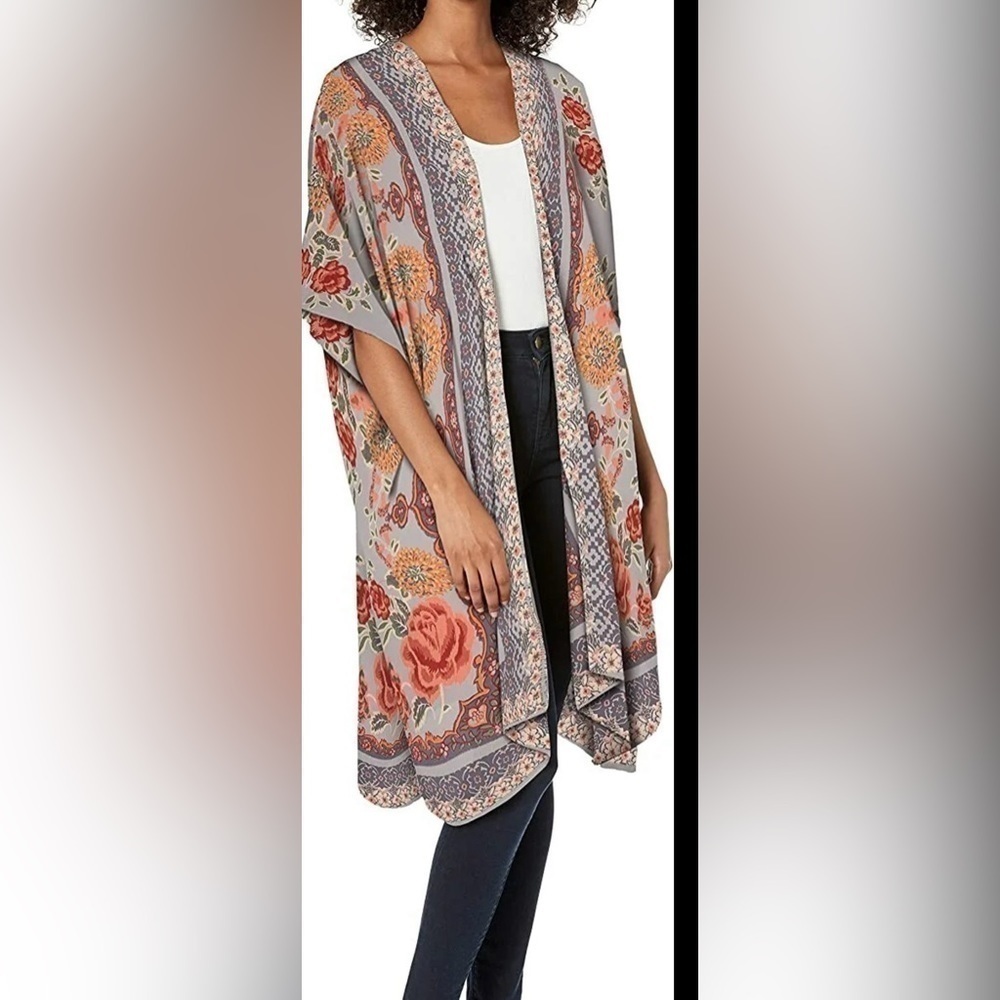 Angie Women's Boho Floral Kimono Cardigan No Closure